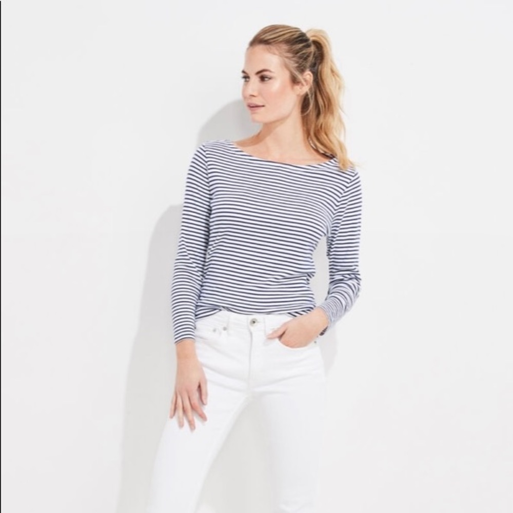 Vineyard Vines Striped Boatneck 3/4 Sleeve Tee
